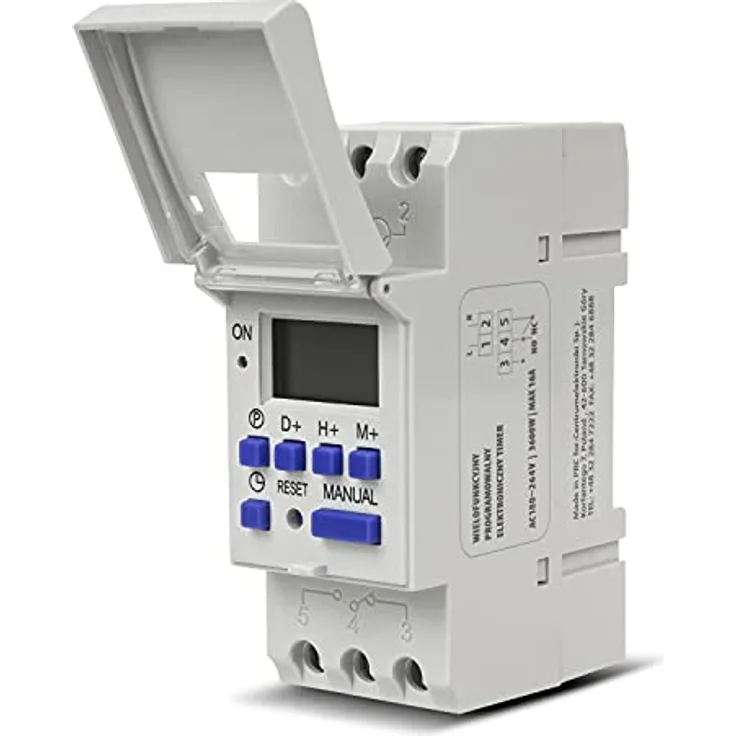 GreenBlue Zeitschaltuhr GB104, DIN-Schiene LCD Timer mit 16 Tagesprogrammen, max. 240 Programme, bis 16 A Belastbarkeit