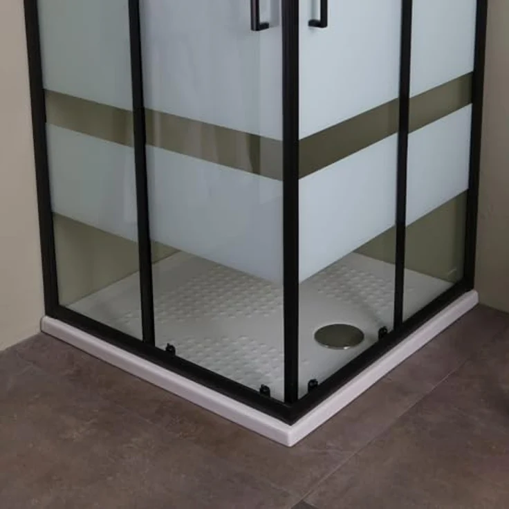 Kiamami Valentina Duschkabine Dekorglas 90x90 cm mit mattschwarzem Rahmen und Schiebeöffnung – Bild 3