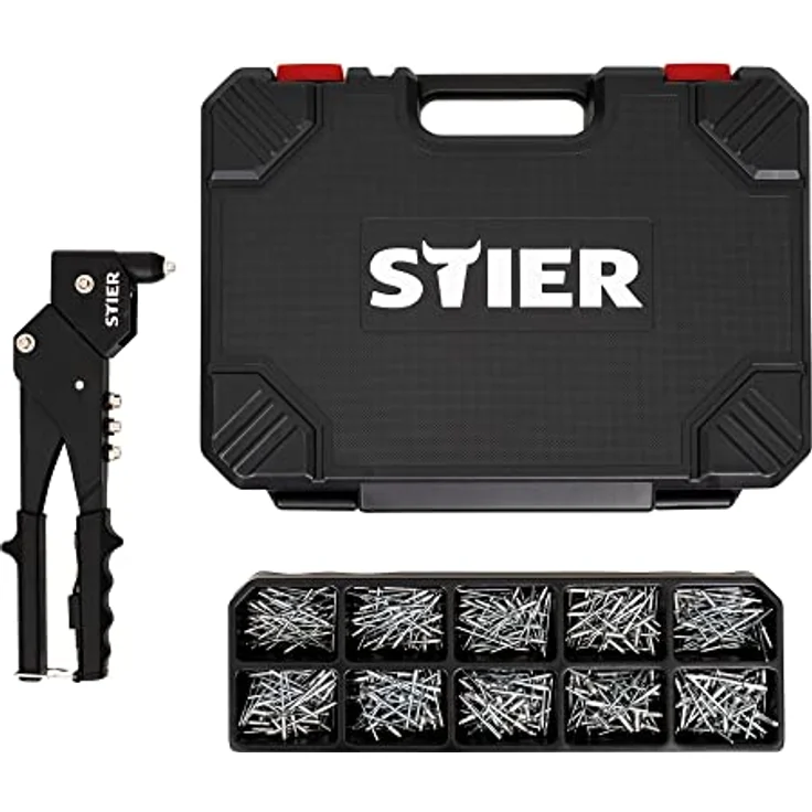 STIER Blindnieten-Satz Premium, mit 360°-Handnietzange, 500 Blindnieten, 501-teilig, Chrom-Vanadium-Stahl – Bild 1