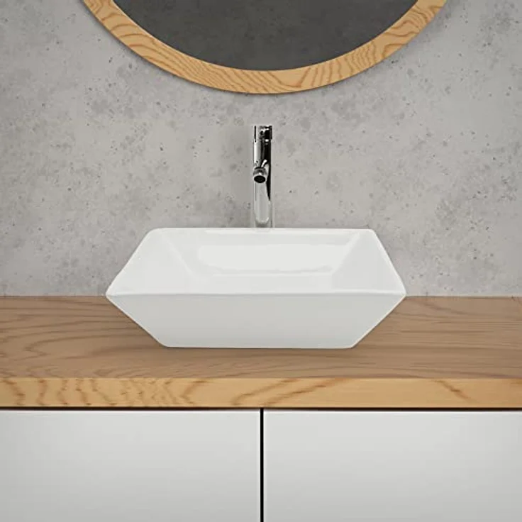 ML-Design Waschbecken aus Keramik in Weiß glänzend 41x41x12 cm Quadratisch, Moderne Aufsatzwaschbecken, Design Waschtisch Aufsatz-Waschschale Waschplatz Handwaschbecken, für das Badezimmer/Gäste-WC – Bild 4