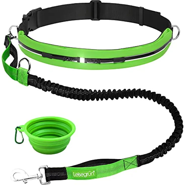 Leisegrün Joggingleine für große Hunde | Freihandleine zum Joggen mit Bauchgurt und Ruckdämpfer | Länge 125 cm bis 175 cm | Farbe: Grün