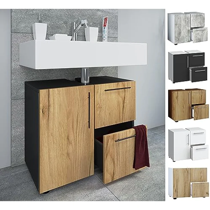 VCM Badmöbel Badunterschrank Waschbeckenunterschrank Badezimmer Flandu Schublade Weiß – Bild 1