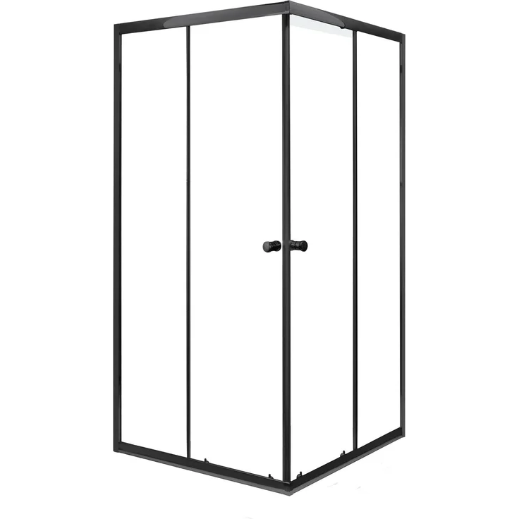 Novoterm Kerra Olga SQ Black 90x90 cm, Solo Duschkabine ohne Duschwanne, schwarz Profile, 4mm ESG transparent Sicherheitsglas