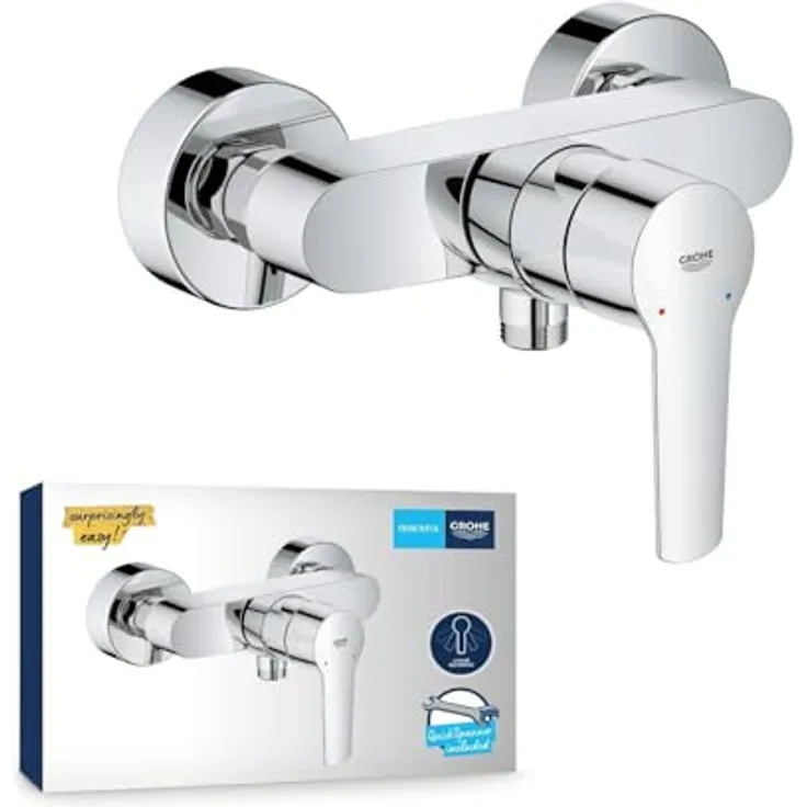 Grohe Start Brausearmatur 24208002, Wandmontage mit Metallhebel, GROHE SilkMove Keramikkartusche, temperaturbegrenzt, chrom