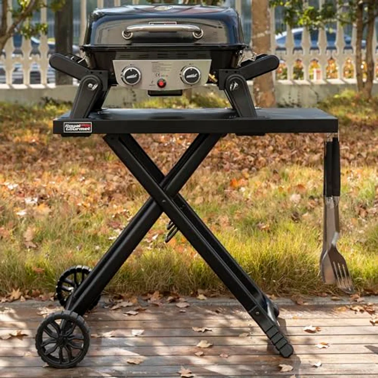 Royal Gourmet Grilltisch Klappbar Grillwagen für Gasgrill, Outdoor Grillständer für Tischgrill, Faltbarer Rollwagen mit Haken, Klapptisch zum Gasgrill GT2005-G Schwarz – Bild 3