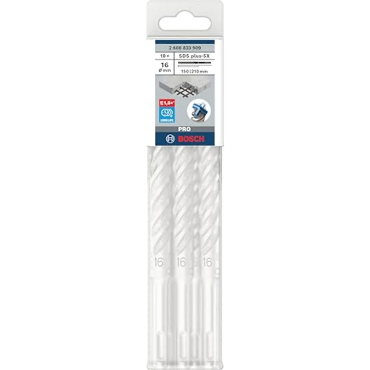 Bosch PRO Hammerbohrer SDS-plus-5X, 16 mm, 150 mm Arbeitslänge, 10 Stück, für Stahlbeton – Bild 2