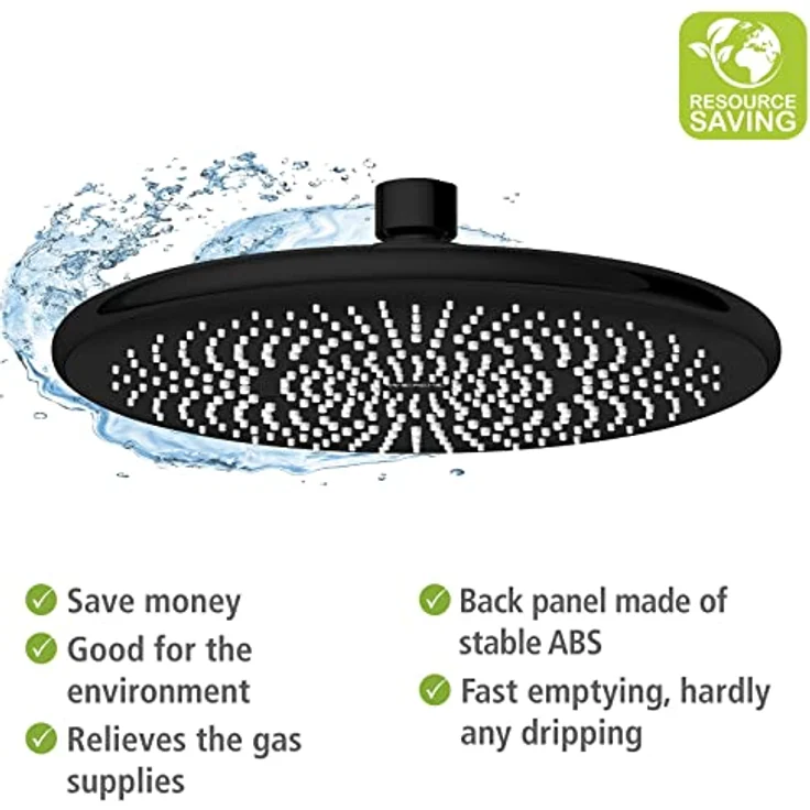 WENKO Regenduschkopf Watersaving, Ø 22,5 cm, mit Kugelgelenk und Noppen, schwarz – Bild 4