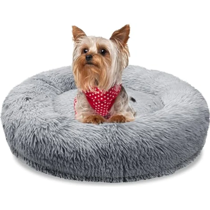 bluzelle Orthopädisches Hundebett für Kleine Hunde & Katzen, 50cm Donut Kissen Memory Foam Hundekorb Katzenbett, Hellgrau – Bild 1