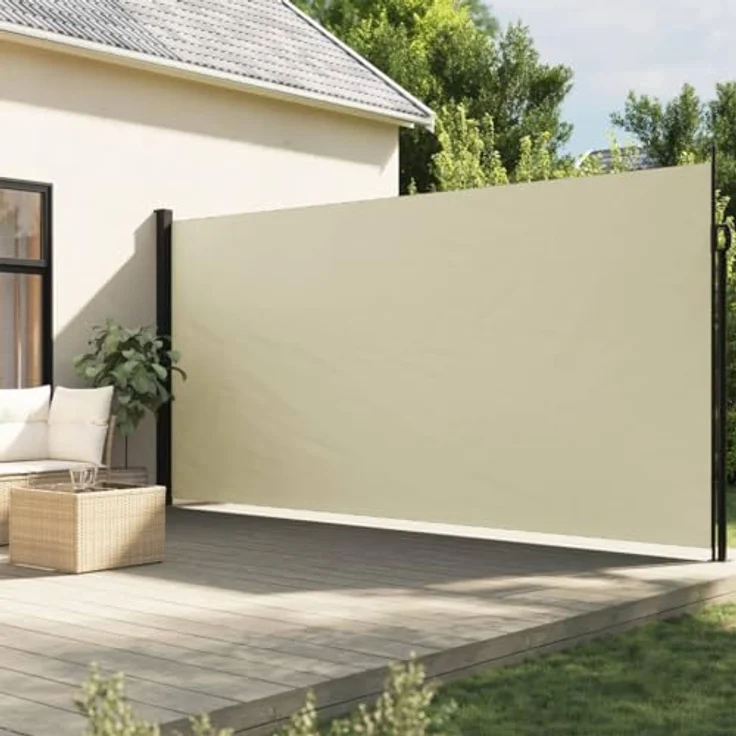vidaXL Seitenmarkise, Wandmarkise mit PU-Beschichtung, Sichtschutz für Balkon Terrasse Garten, Windschutz Markise, Ausziehbar Creme Polyester – Bild 2
