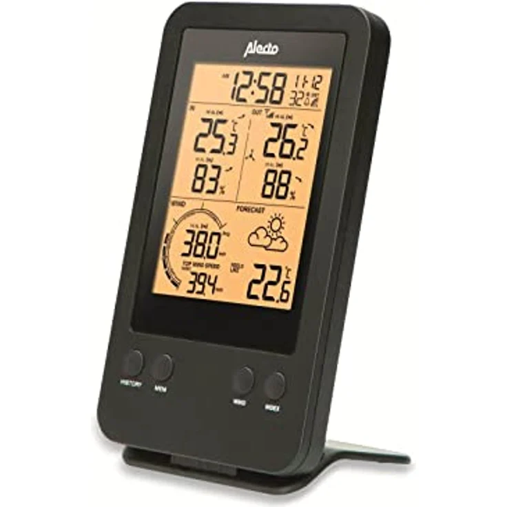 Alecto Wetterstation, Funk-Wetterstation mit 5.5'' Display, kabellosem Außensensor und animierter Wettervorhersage, Schwarz – Bild 5