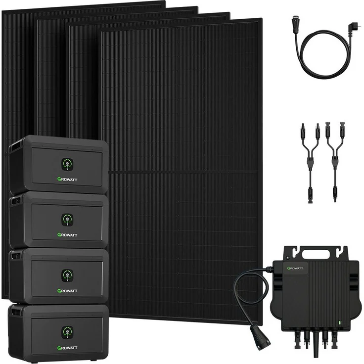 Growatt Balkonkraftwerk 2000W NOAH 2000, Batteriespeicher mit 800W Wechselrichter und 4x JA Solar 500Wp, integrierte WiFi-Kommunikation