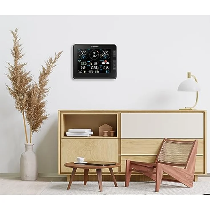 Bresser Wetterstation Funk 7-in-1 mit Außensensor, Profi W-LAN Wetter Center für UV-Pegel, Windgeschwindigkeit, Temperatur, Luftfeuchtigkeit und Niederschlag, 8 Zoll Farb-Display – Bild 2