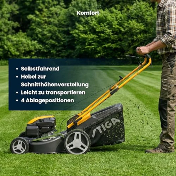 STIGA Benzinrasenmäher Combi 48 S, 46 cm Schnittbreite, 139 cm³ Benzinmotor, Radantrieb, inklusive Mulcheinsatz – Bild 7