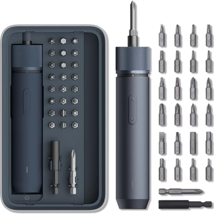 HOTO Akkuschrauber, Magnetischer Elektrischer Schraubendreher Set mit 3 Drehmomentstufen (1.5/3/4 Nm), LED-Licht, 25 Bits, 1500 mAh Akku USB-C Aufladung, für Möbel- und Elektrogeräte-Reparaturen – Bild 1