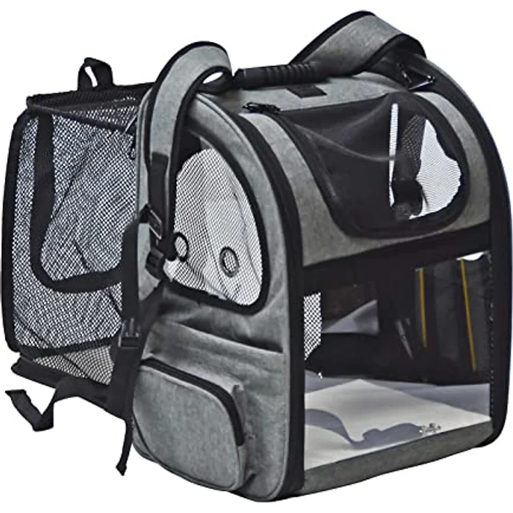 Fudajo Ausziehbarer Haustier Rucksack, Flexibles Platzangebot, Sicher unterwegs, Optimale Belüftung, Schwarz und Grau - Preisvergleich – Bild 1