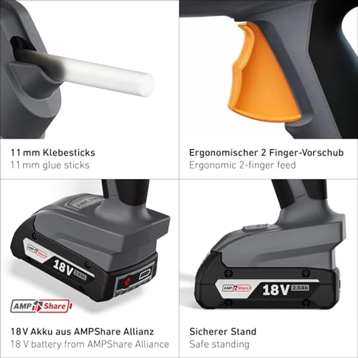 Steinel PRO MobileGlue 5011 AMP, Akku-Heißklebepistole mit 2 Temperaturstufen, 20 g/min Fördermenge, kompatibel mit 18V BOSCH AMPShare Akku-System – Bild 5