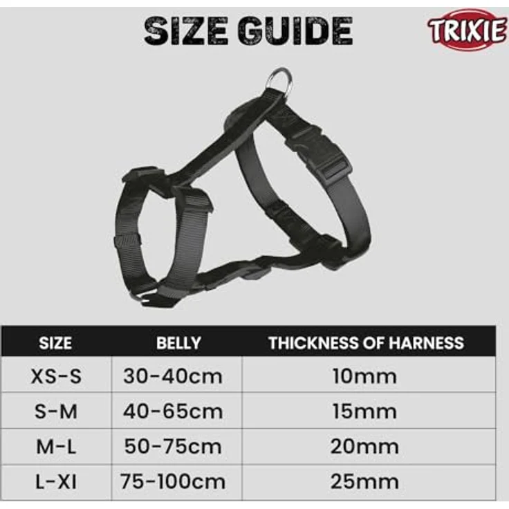 Trixie Classic H-Geschirr schwarz S-M: 40-65 cm/15 mm – Bild 5