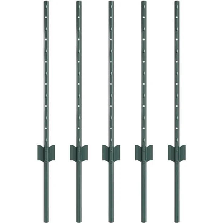 vidaXL Zaunpfosten Set, 5 Stück U-Kanal, grün, 60 cm, wetterfest beschichtet, aus Metall – Bild 1