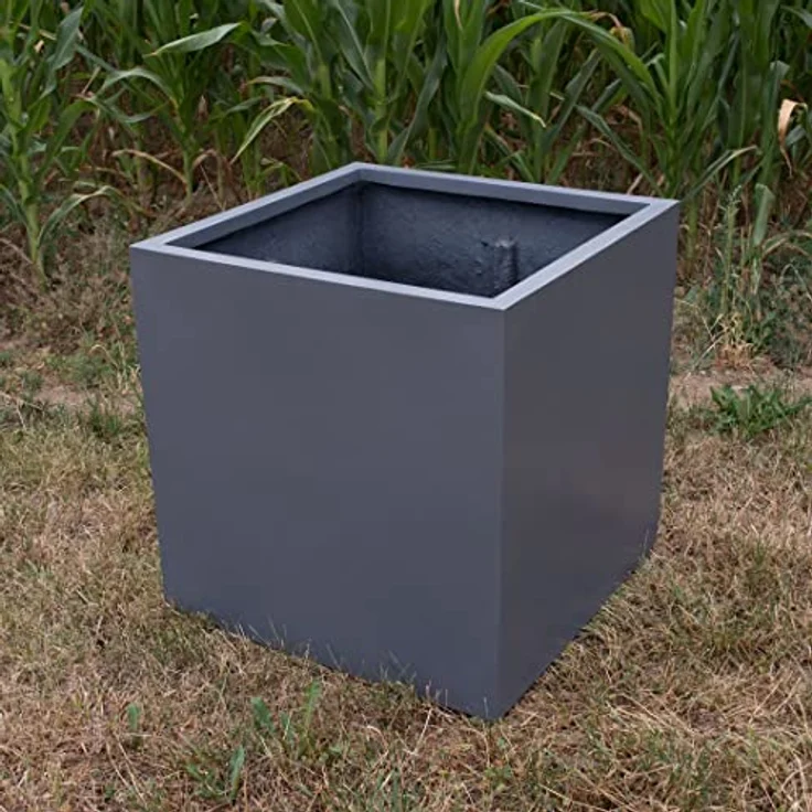 Elegant Einrichten Pflanzkübel Fiberglas anthrazit metallic, quadratisch 30x30x30 cm, UV-beständig und frostsicher – Bild 4