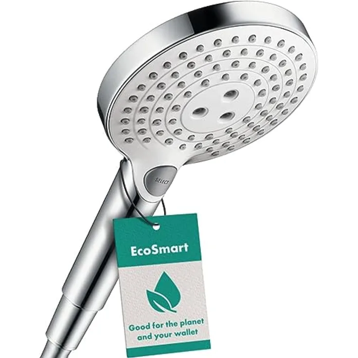 hansgrohe wassersparender Duschkopf Raindance Select S 120, Sparduschkopf, Duschbrause, 3 Strahlarten, Weiß/Chrom