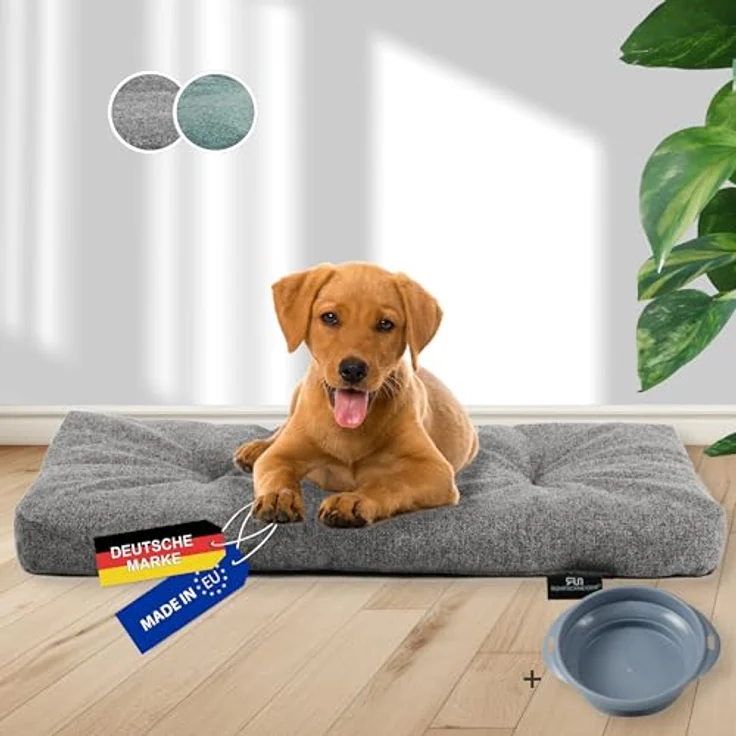 Rohrschneider Hundebett Made in EU | Hundematte mit Anti-Rutsch | strapazierfähiges Hundekissen für kleine, mittelgroße & große Hunde | Katzenbett | inkl. Futternapf | Gr. 2 (grau, 50 x 80 x 7 cm) – Bild 1