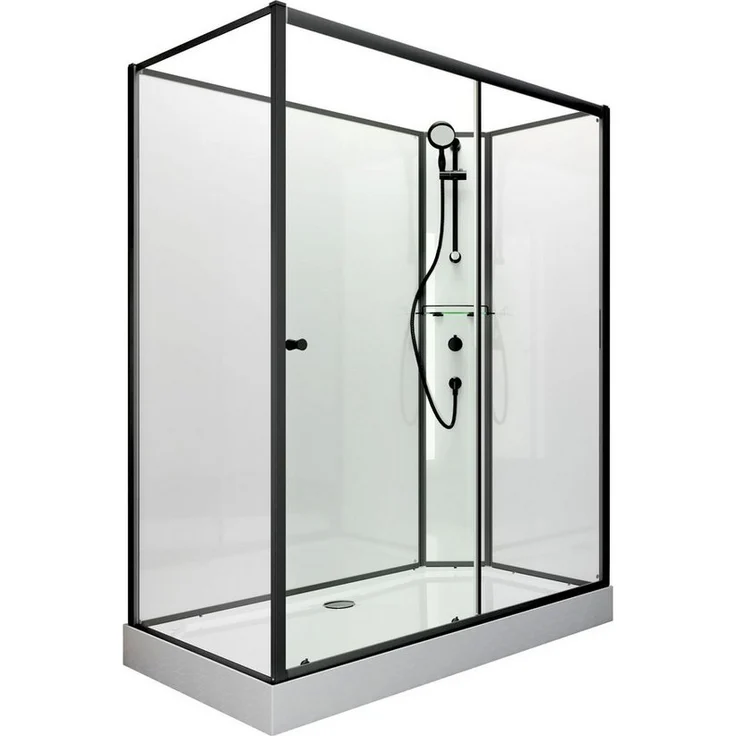 Schulte Komplettdusche Ibiza, BxT: 90x120 cm, 5 mm Sicherheitsglas, inkl. Duschwanne, Eckdusche, Schiebetür, Mattschwarz – Bild 1