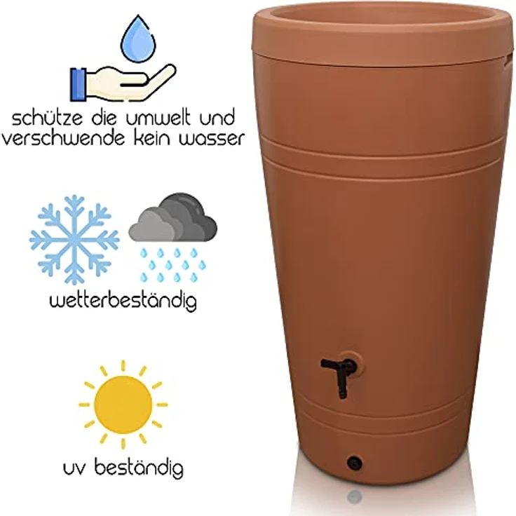 YourCasa Regentonne 230 Liter [Decore Design] aus Kunststoff mit Wasserhahn - Regenwassertonne für Garten - Terracottafarben – Bild 2