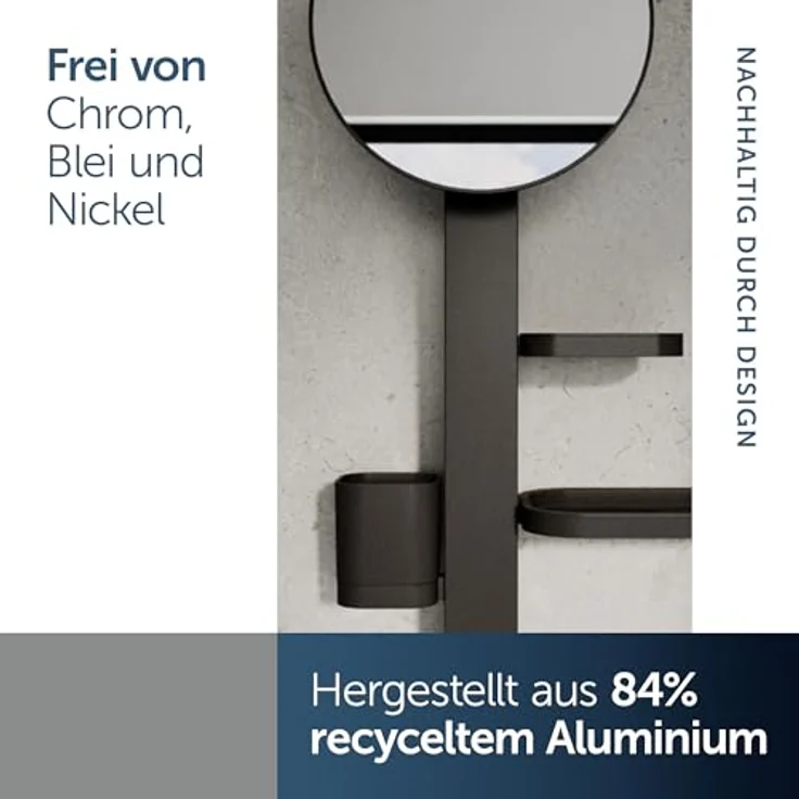 Ideal Standard Beauty Kosmetikspiegel-Set Bar, matt schwarz, höhenverstellbare Wandhalterung, inkl. 205 mm Kosmetikspiegel und herausnehmbaren Ablagen – Bild 5