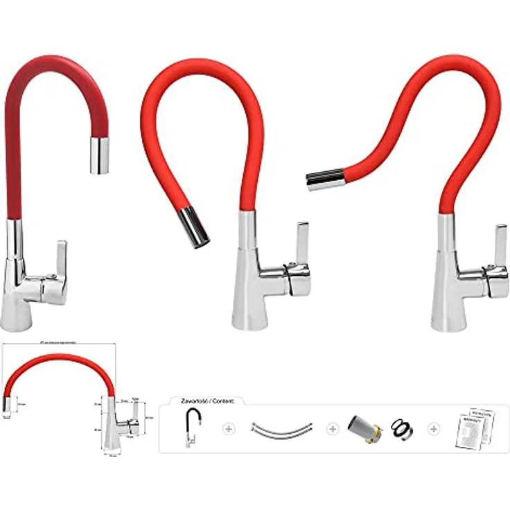TRIZERATOP Flexible Küchenarmatur, roter Wasserhahn mit ergonomischem Griff und flexiblem Auslauf