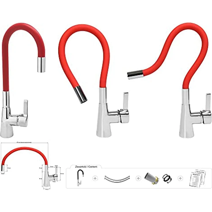 TRIZERATOP Flexible Küchenarmatur, roter Wasserhahn mit ergonomischem Griff und flexiblem Auslauf – Bild 1