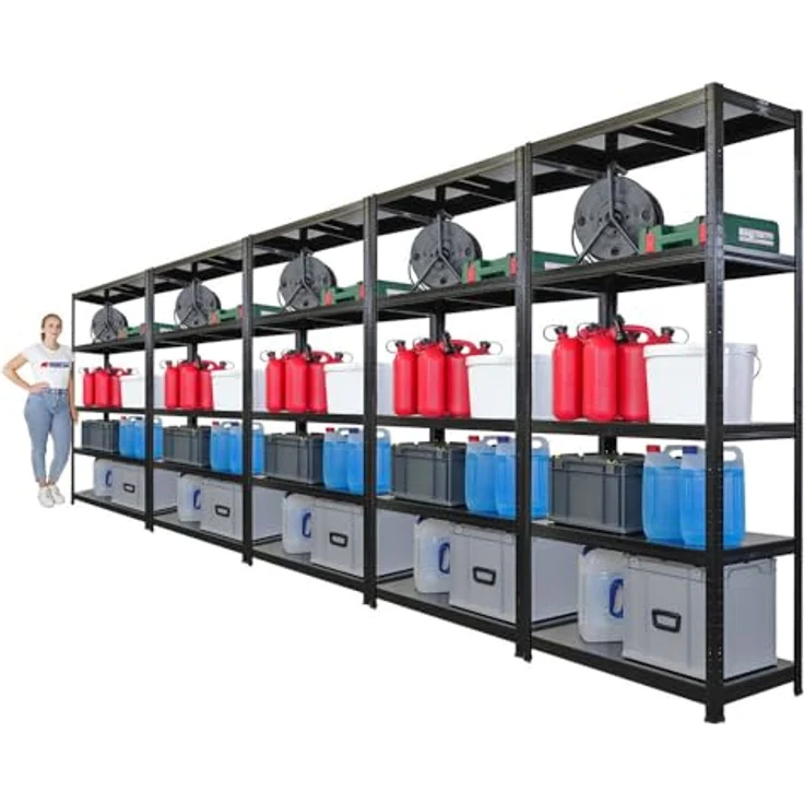Proregal Metallregal Mega Deal Ragnar, Schwerlastregal mit 5 verstellbaren Böden, 125 kg Traglast pro Boden, Steckmontage, Schwarz – Bild 3