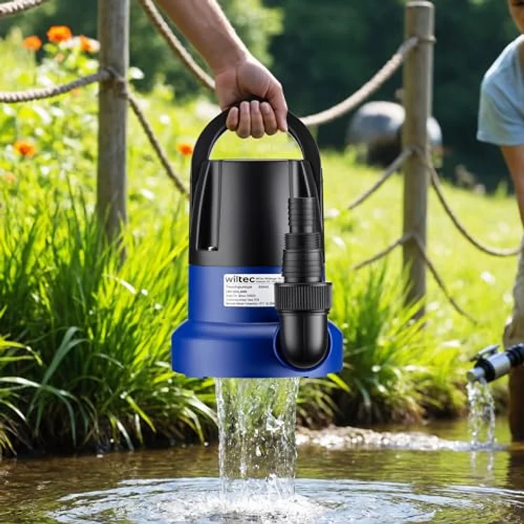 Wiltec Tauchpumpe 400 W, Schmutzwasserpumpe mit max. Fördermenge 7000 l/h, Flachsaugpumpe für Keller – Bild 2