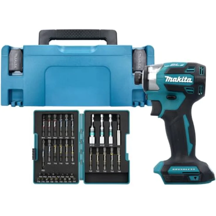 Makita DTD173ZJX2 Akku-Schlagschrauber, 18 V, 180 Nm, ultrakompakt, mit Makpac-Gehäuse und 38-teiligem Impact Premier Torsions-Bit-Set – Bild 1