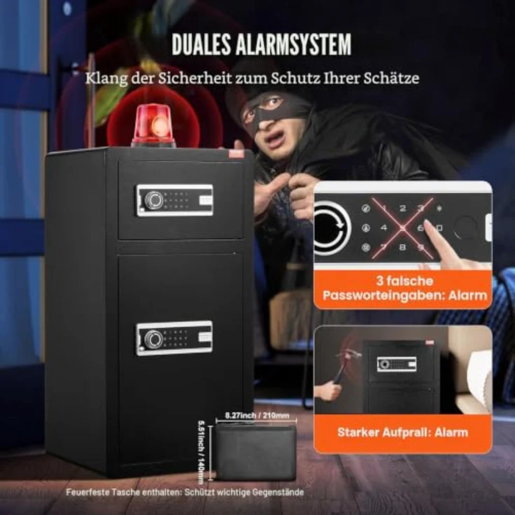 VEVOR Doppeltür-Safe, 5,5 Kubikfuß mit feuerfester Geldtasche, digitaler Tresor mit Schlüssel und Code, 2 höhenverstellbare Trennwände, Schwarz – Bild 5