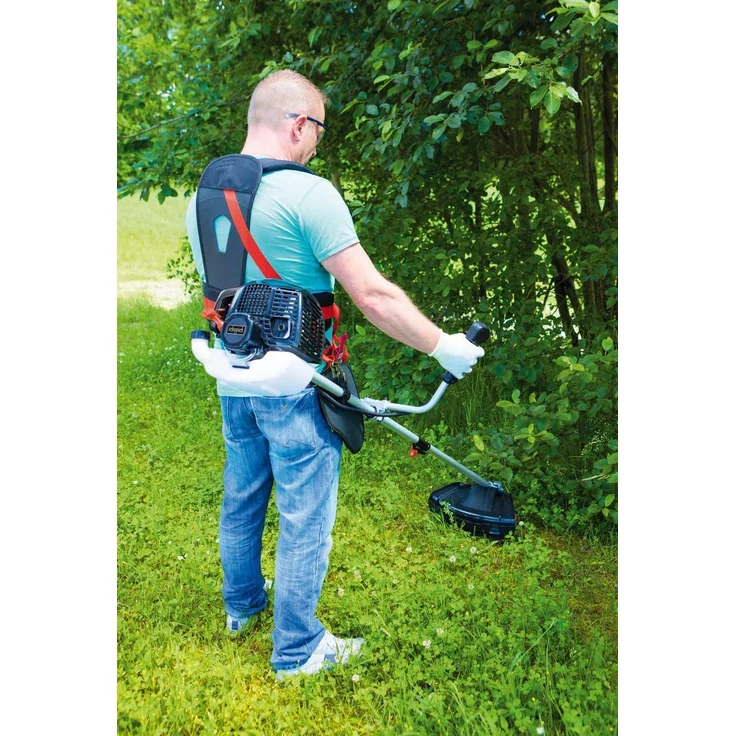 Scheppach Benzin-Motorsense BCH5200PB inkl. Schultergurt, 1,8 PS Leistung, 2in1: Freischneider, Rasentrimmer, Schnittbreite 450 mm/255 mm, Anti-Vibration, Schaftlänge 150 cm – Bild 2