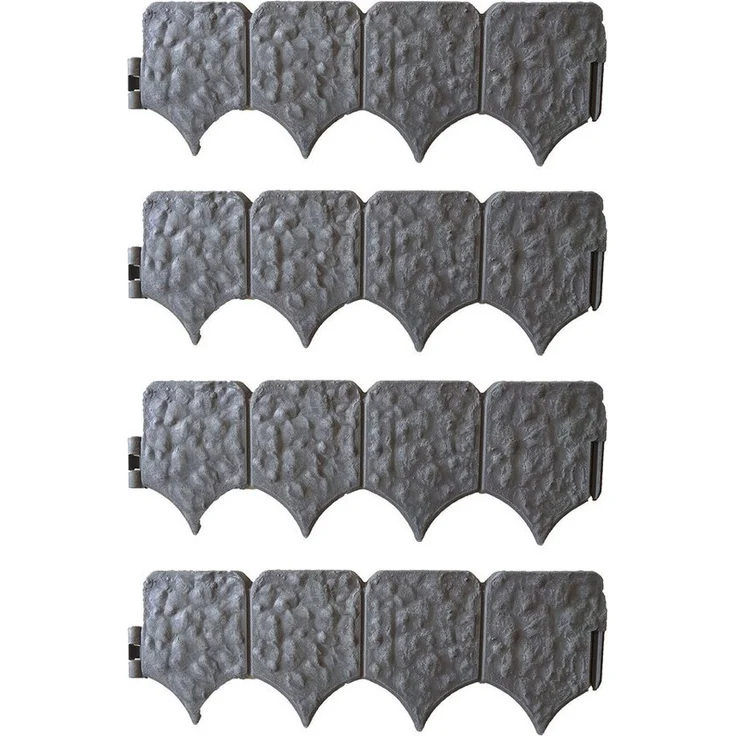 HTI-Living Beetumrandung Nessa Stone, Beeteinfassung 328 cm aus witterungsbeständigem Kunststoff, 8 Zaunelemente in Grau, LxH: 41x14 cm