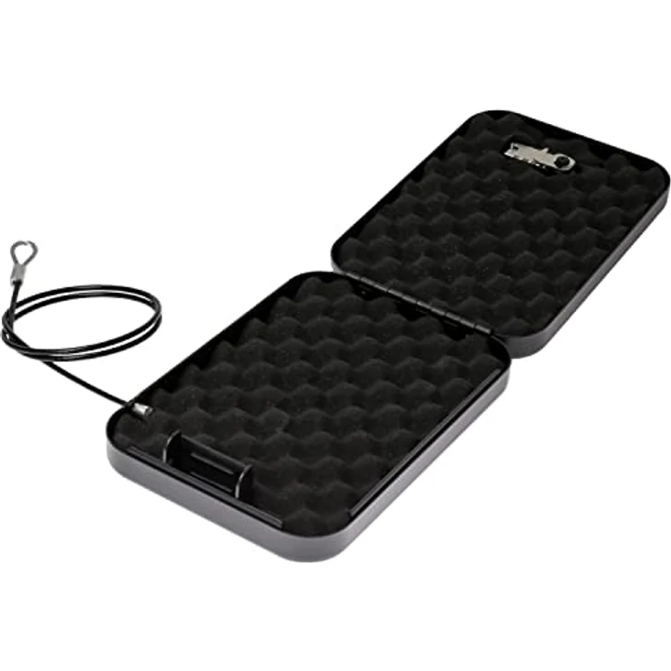 HMF 317-02 Sicherheitsbox mit Zahlenschloss, tragbarer Safe, Sicherungskabel | 24,5 x 16,5 x 5,7 cm | Schwarz – Bild 5