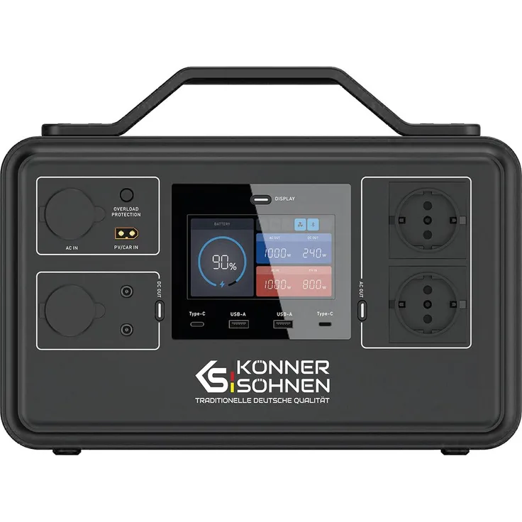 Könner & Söhnen Tragbare Powerstation KS 1200PS, 1200 W Nennleistung, LiFePO4 Akku, 1030 Wh, ideal für mobile Energieversorgung