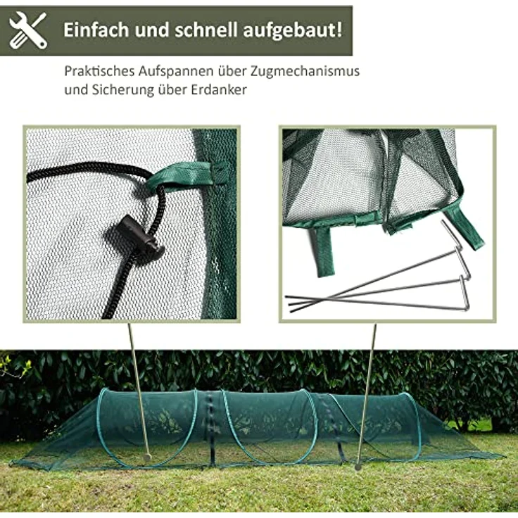 Nativ Erweiterung für Pflanztunnel, modularer Gartentunnel aus dunkelgrünem Netzmaterial, individuell einstellbare Breite und Höhe, Länge 110 cm – Bild 6