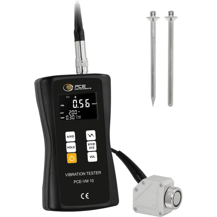 PCE Instruments PCE-VM 10 Vibrationsmessgerät, 3-Achsen Messung bis 10 kHz, hintergrundbeleuchtetes LCD-Display