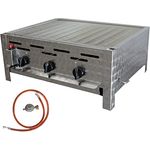 BSR-Grillen 3-flammiger Profi Gasgrill aus Edelstahl, stufenlos regelbar, Gasbräter, Gastrogrill, Gastrobräter, Gasschlauch und Druckminderer (13 kW | verchromter Grillrost) in Silber