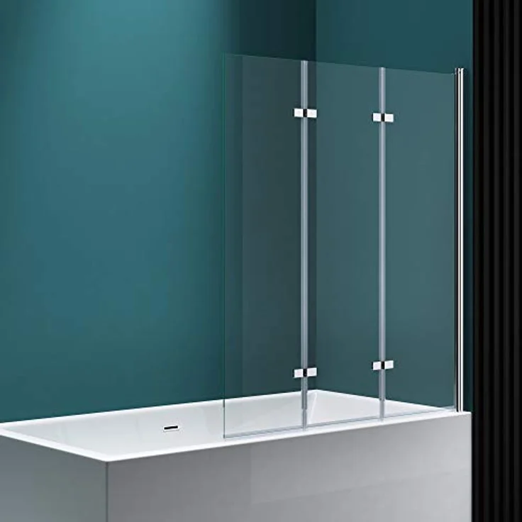 Mai & Mai Duschabtrennung Cortona116, faltbare 3-teilige Badewannenwand 130x140cm, Klarglas mit Chromrahmen, 6mm ESG-Sicherheitsglas, verstellbar – Bild 2