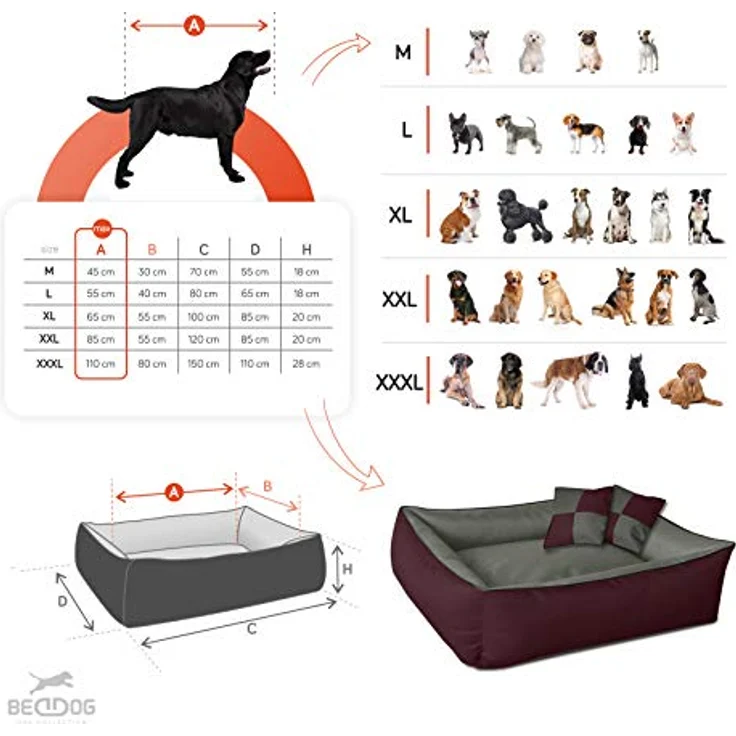 BedDog Hundebett 2in1 MAXQ, Hundekissen mit abziehbaren waschbaren Bezug, Hundekorb, Hundesofa, für kleine Hunde, M, grau-anthrazit – Bild 5