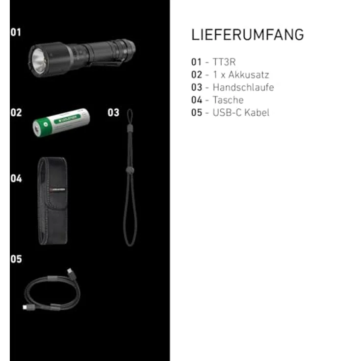 Ledlenser TT3R Taschenlampe, 1900 Lumen, IP68, USB-C, 50 h Leuchtdauer, inkl. Gürteltasche und Handschlaufe – Bild 7