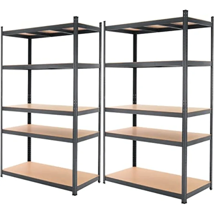 ECD Germany Schwerlastregal 2er Set, 200x100x60 cm, anthrazit, pulverbeschichtetes Metall, 5 MDF Böden, belastbar bis 875 kg, Lagerregal für Werkstatt, Keller und Garage