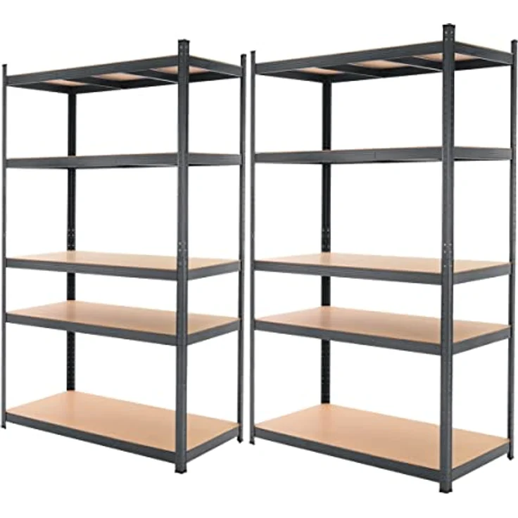ECD Germany Schwerlastregal 2er Set, 200x100x60 cm, anthrazit, pulverbeschichtetes Metall, 5 MDF Böden, belastbar bis 875 kg, Lagerregal für Werkstatt, Keller und Garage – Bild 1