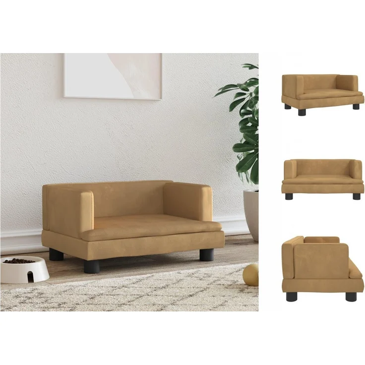 vidaXL Hundekorb Hundebett Braun 60x40x30 cm Samt Körbchen Hundesofa, für kleine Hunde und Haustiere, maximale Tragfähigkeit 50 kg – Bild 1
