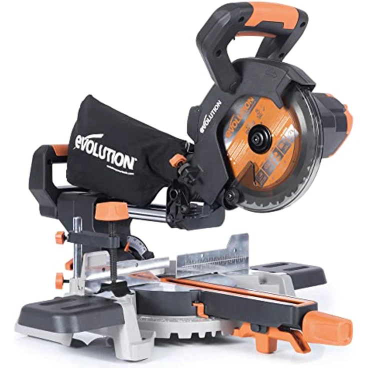 Evolution R185SMS-Li Akku-Gleitgehrungssäge mit Mehrzweck-Schneide, 45° Fasen-, 50° Gehrungsschnitte, 850 W – 185 mm TCT-Sägeblatt im Lieferumfang enthalten, 3 Jahre Garantie – Bild 1