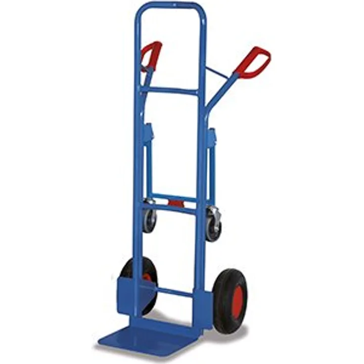 VARIOFIT Stahlrohrkarren 250 kg Traglast mit 2 Stützrädern und Luftbereifung, enzianblau