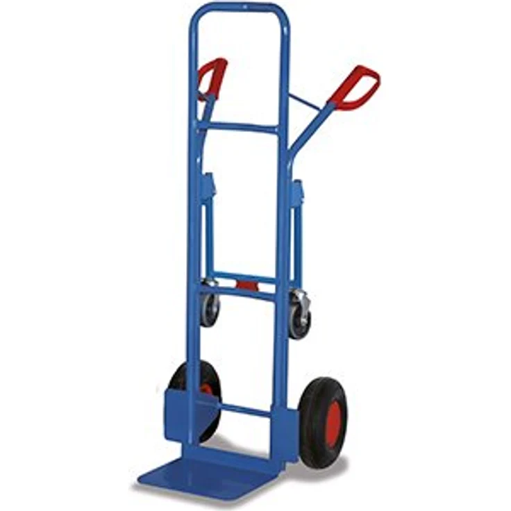VARIOFIT Stahlrohrkarren 250 kg Traglast mit 2 Stützrädern und Luftbereifung, enzianblau – Bild 1